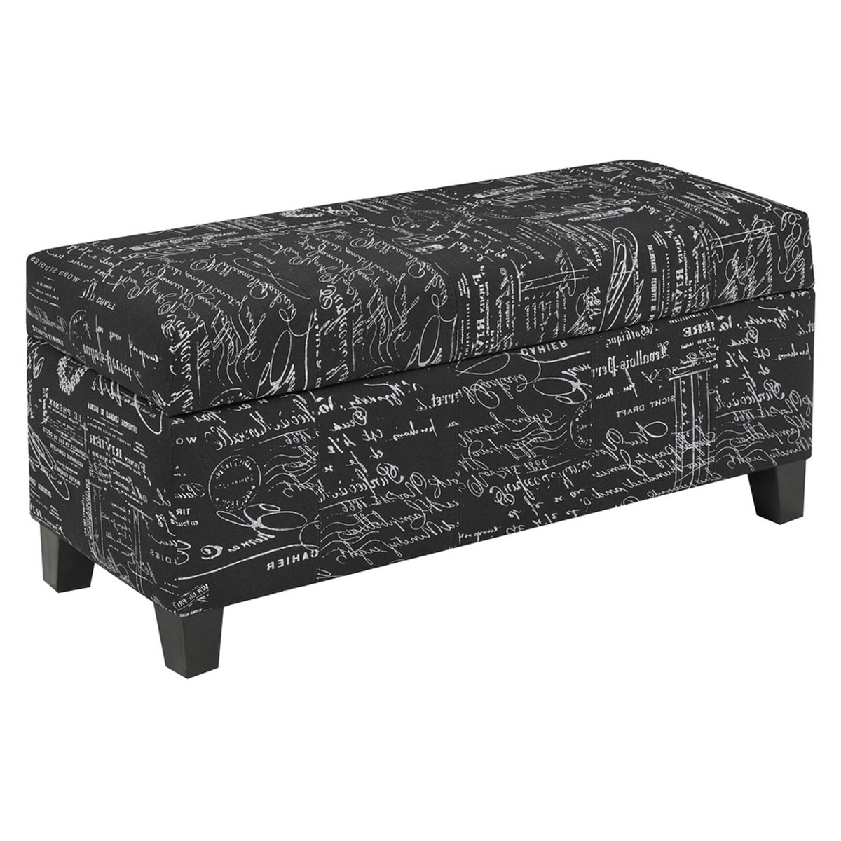 BRASSEX Storage Ottoman, Black Script Fabric (2006BK)