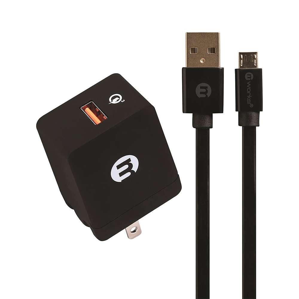 mworks! 23657 Quick Single USB Home Charger w/Micro USB Cable 6ft Black