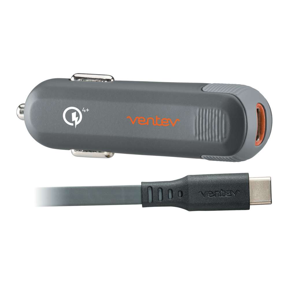 Ventev 294993 PD QC4+ Car Charger 27W w/C to C Cable 3.3ft Gray