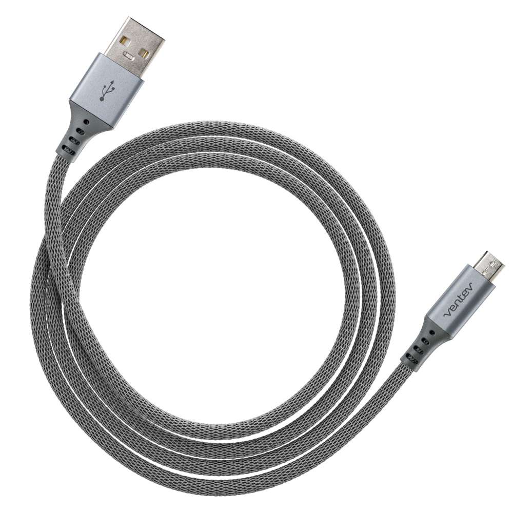 Ventev 523384 Charge/Sync Metallic Cable Micro USB 4ft Steel Gray