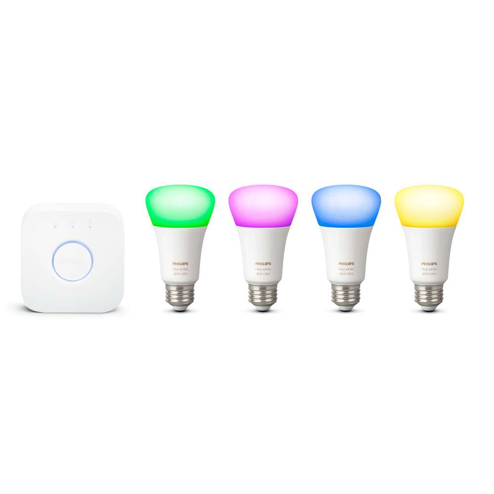 Philips Hue 548552 Ambiance 9.5W A19 E26 4 set CA Bluetooth-enabled 4 Pack (with Bridge) White and Color