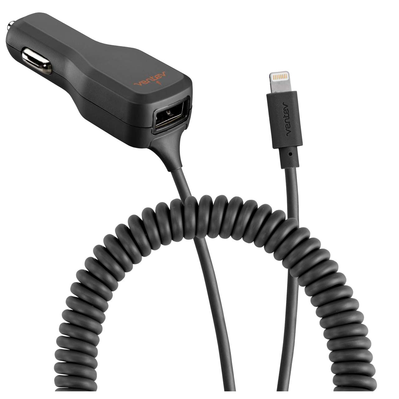 Ventev 590274 Corded Car Charger w/Extra Lightning 3.4A Black
