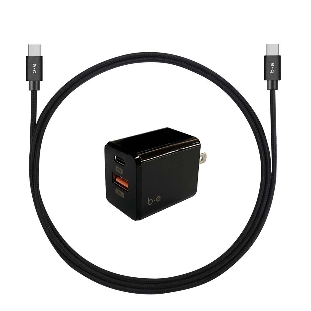 Blu Element BEWCA4CB Wall Charger USB-C/USB-A 3A PD w/4ft USB-C to USB-C Cable Black