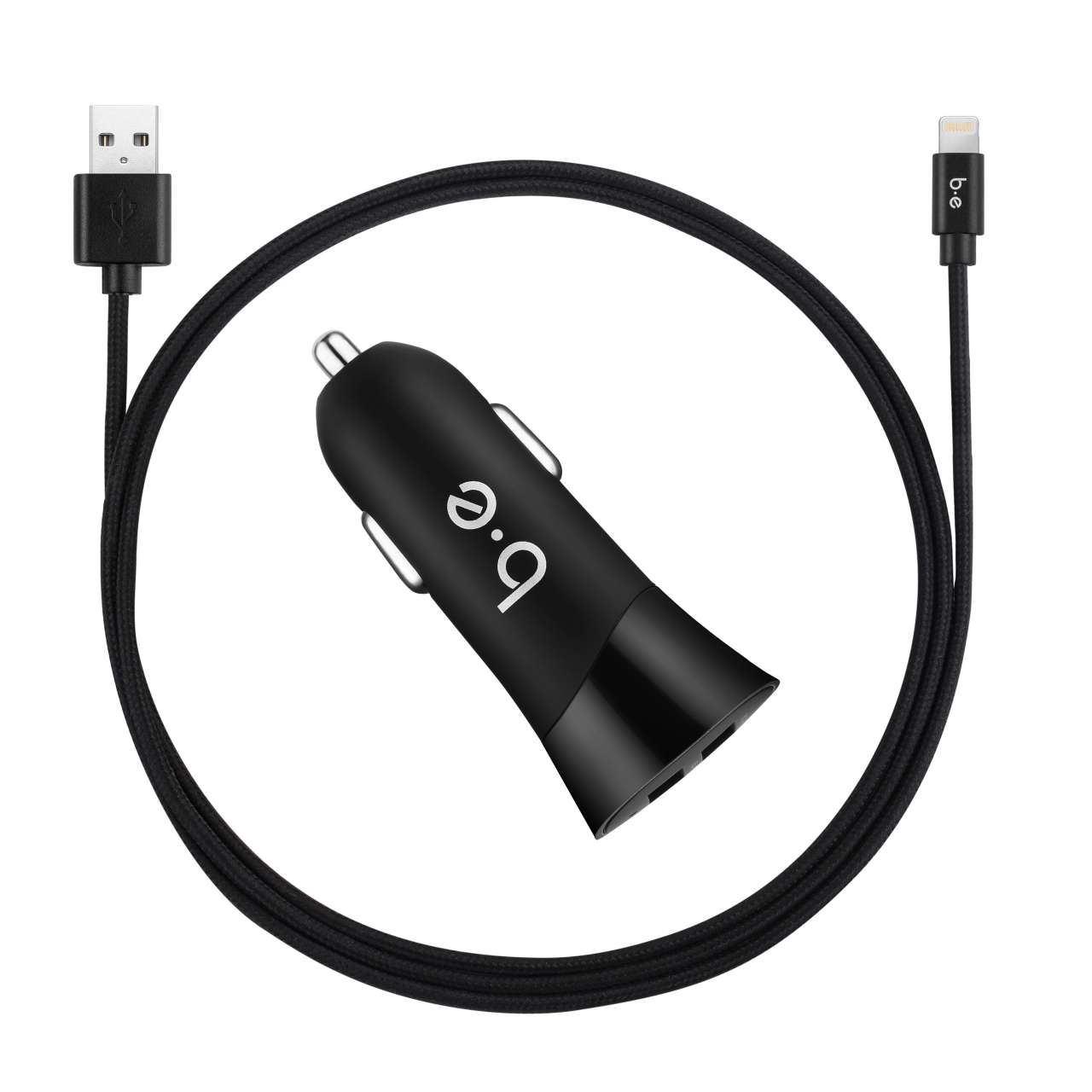 Blu Element BKCRMFI Car Charger Dual USB 3.4A w/Lightning Cable Black