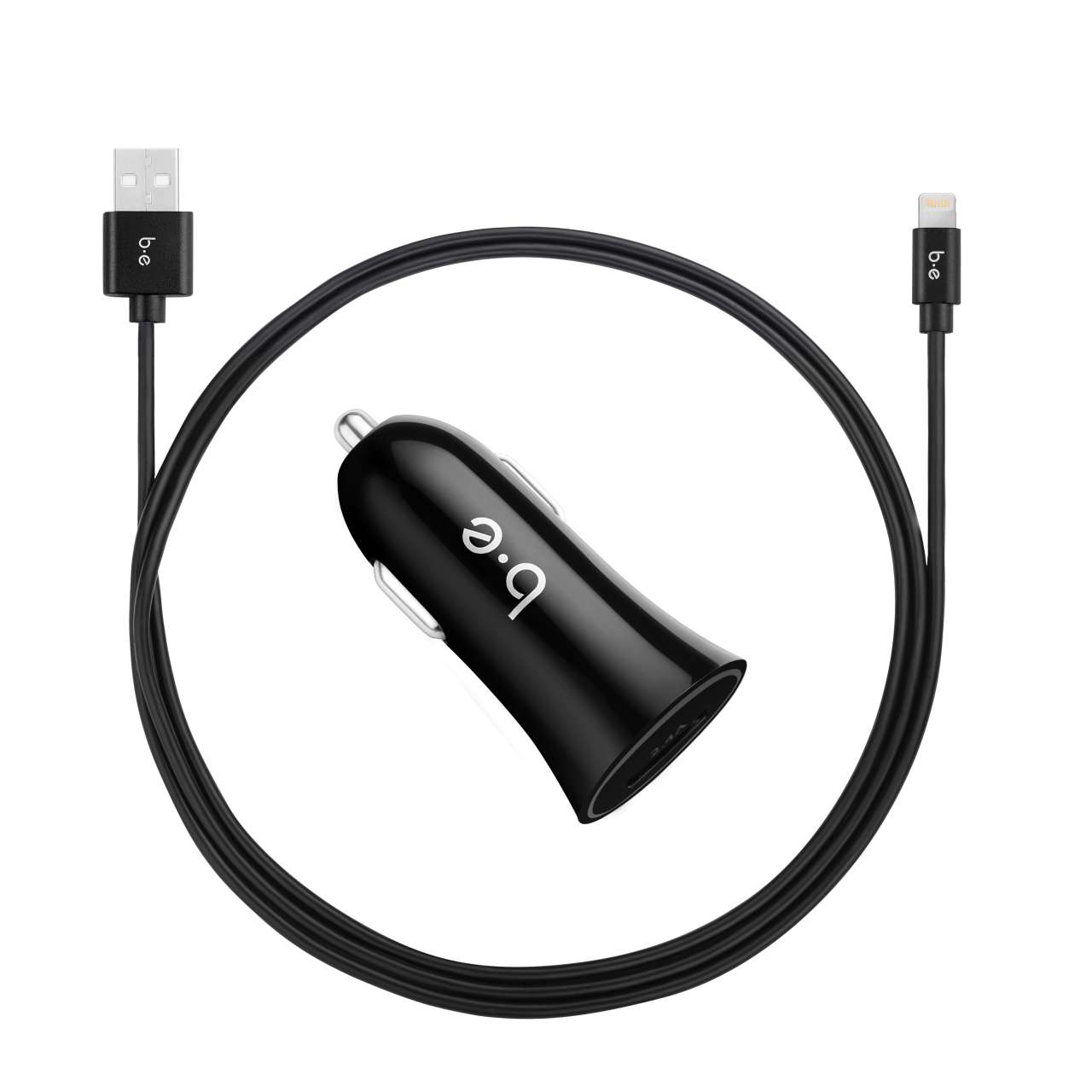 Blu Element BSKCMFI Car Charger Single 2.4A w/Lightning Cable Black