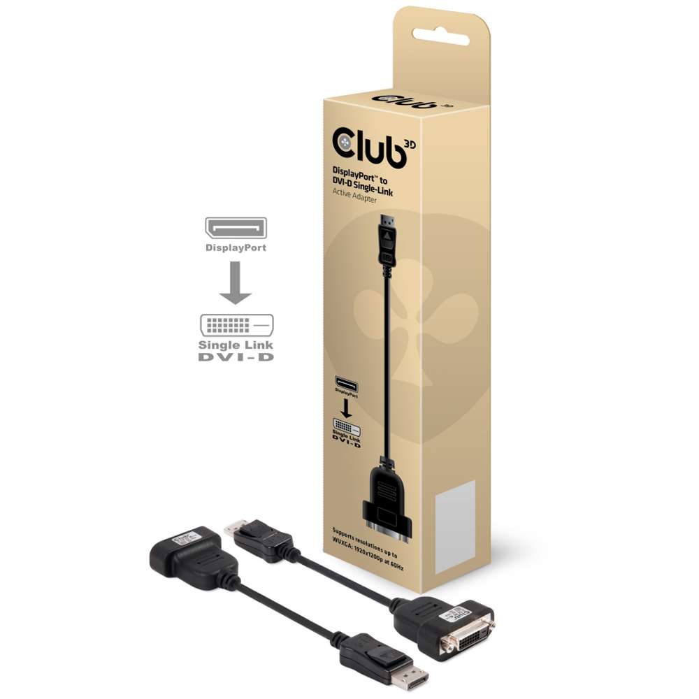 Club3D CAC1052 DisplayPort Male to Active DVI Single Link Female Active Adapter Black