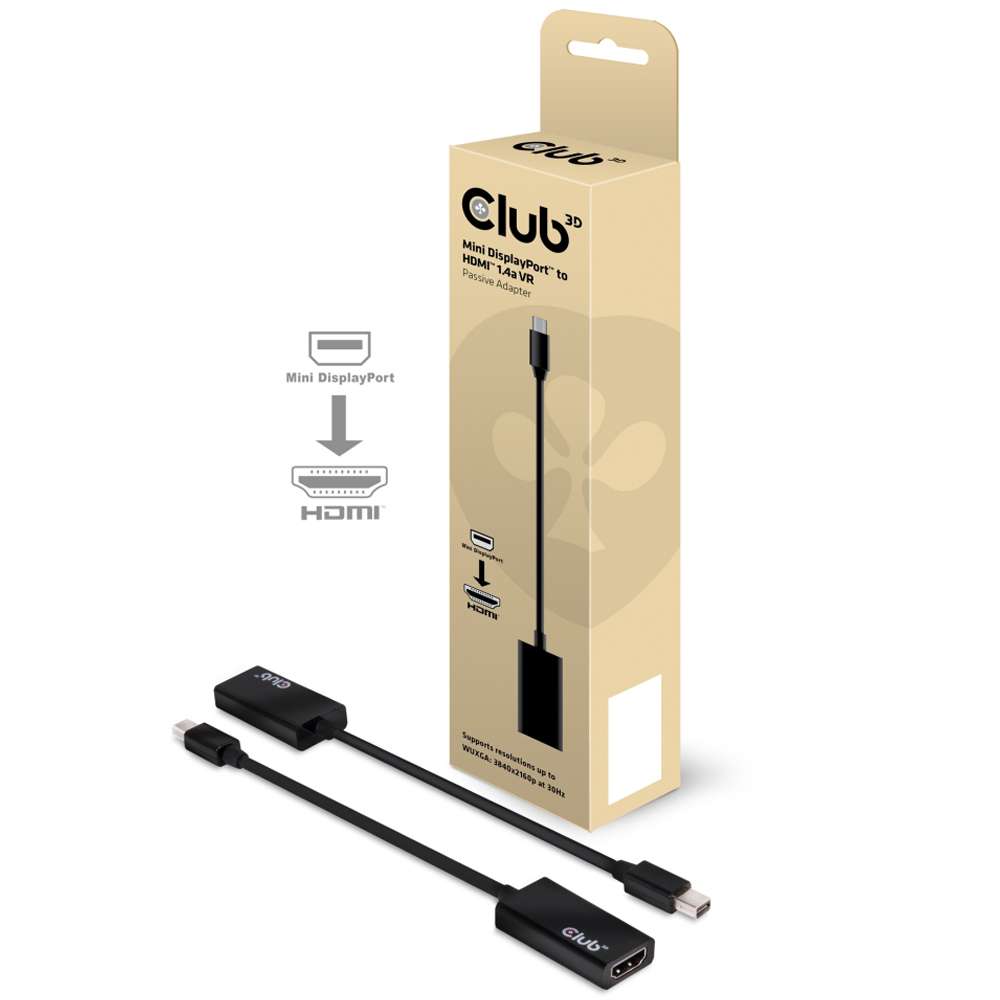Club3D CAC1156 MiniDisplayPort 1.1 to HDMI 1.4 VR Ready Male to Female Passive Adapter Black