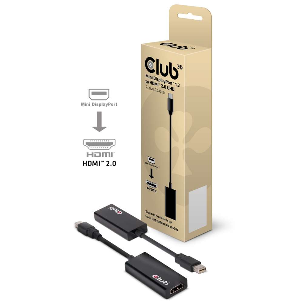 Club3D CAC1170 MiniDisplayPort 1.2 Male to HDMI 2.0 Female 4K 60HZ UHD/3D Active Adapter Black