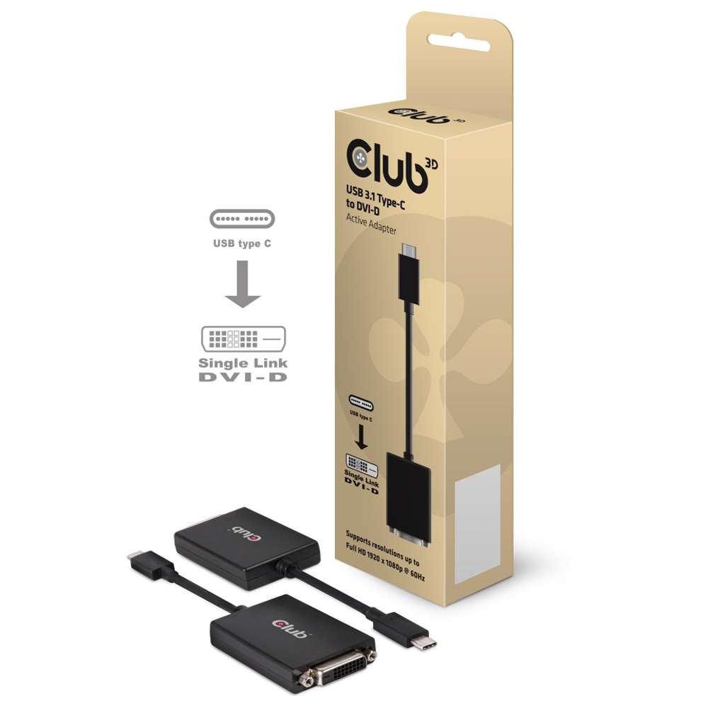 Club3D CAC-1508 USB-C 3.1 Gen 1 Male to DVI-D Female Active Adapter Black