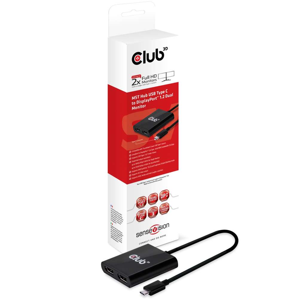 Club3D CSV1545 USB-C 3.1 Gen 1 MST Hub to DisplayPort 1.2 Dual Monitor 4K30HZ Gray
