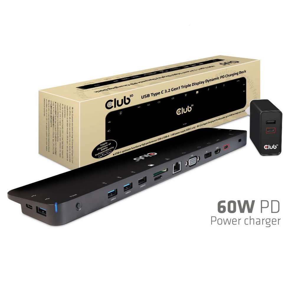 Club3D CSV-1564 USB-C 3.2 Gen 1 Triple Display Dynamic PD Charging 60W-100W Gray
