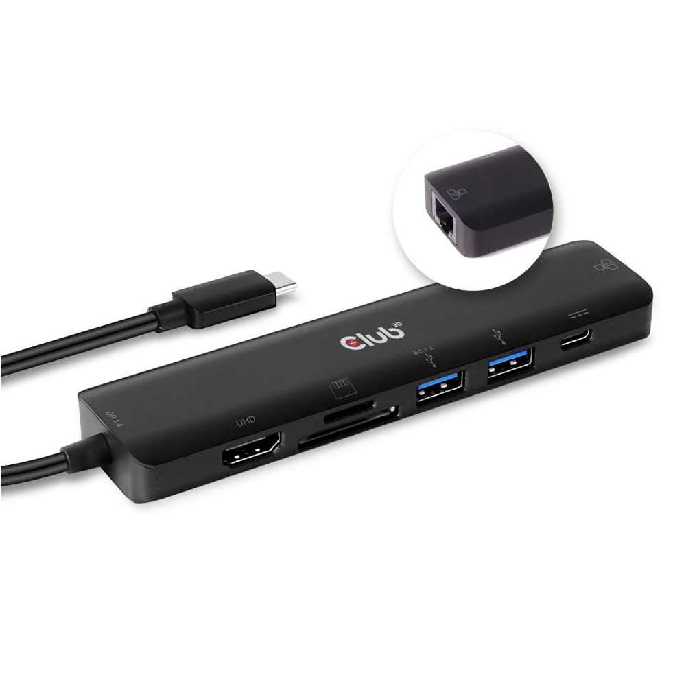 Club3D CSV-1592 USB-C 7 in 1 Hub to HDMI 4K60HZ+SDTF Card Slot + 2X USB + USB-C PD + RJ45 Gray