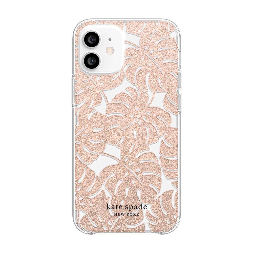 Kate Spade KSIPH151ILPGL Protective Hardshell iPhone 12 mini Island Leaf Pink Glitter