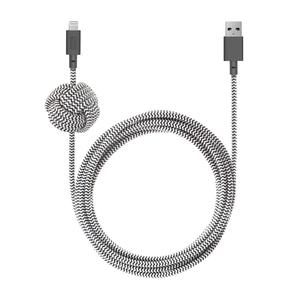 Native Union NCABLELZEBNP Night Cable w/Knot Lightning 10ft Zebra